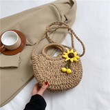 Dark Khaki Bohemian Vacation Solid Weave Flowers Bags
