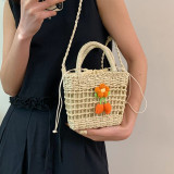 Cream White Casual Vacation Solid Weave Flowers Bags