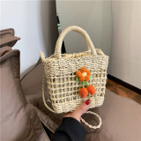 Cream White Casual Vacation Solid Weave Flowers Bags
