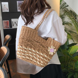 Khaki Bohemian Vacation Solid Patchwork Weave Bags