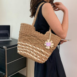 Khaki Bohemian Vacation Solid Patchwork Weave Bags