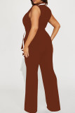 Yellow Casual Bandage Patchwork V Neck Regular Flare Leg Front Tie Jumpsuits