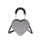 Silver Black Daily Heart Shaped Patchwork Zipper Bags