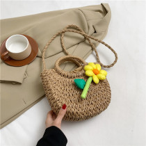 Dark Khaki Bohemian Vacation Solid Weave Flowers Bags