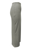 Grey Elegant Solid Patchwork Regular Low Waist Solid Color Bottoms