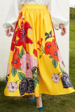 Yellow Elegant Print Patchwork A Line Plus Size 