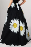 Yellow Elegant Print Patchwork A Line Plus Size 