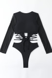 Black Sportswear Solid Hollowed Out Patchwork Swimwears(With Paddings)