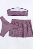 Purple Sportswear Plaid Patchwork 3 Piece Sets(With Paddings)