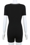Black Sexy Solid Patchwork V Neck Skinny Rompers