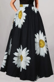 Yellow Elegant Print Patchwork A Line Plus Size 