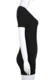 Black Sexy Solid Patchwork V Neck Skinny Rompers