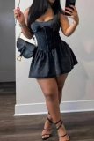 Dark Gray Sexy Casual Solid Patchwork Backless Spaghetti Strap Sleeveless Dresses