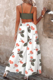 Green Casual Print Draw String Fold Spaghetti Strap Sleeveless Two Pieces
