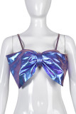 Blue Sexy Patchwork With Bow Spaghetti Strap Tops