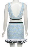 Blue Street Striped Patchwork Backless V Neck Sleeveless Two Pieces