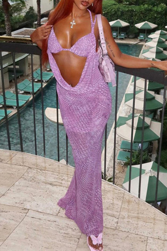 Фиолетовый сексуальный принт с вырезами в стиле пэчворк, длинные платья с бретельками на бретельках
