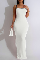 White Sexy Patchwork Backless Contrast Spaghetti Strap Sling Dresses