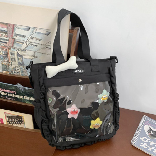 Black Daily Solid Patchwork Fold Bags