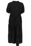 Black Elegant Solid Patchwork Buckle V Neck Long Plus Size Dresses