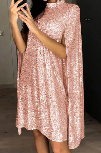 Элегантные однотонные прямые платья с воротником-стойкой из розового золота и блестками в стиле пэчворк