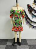 Multicolor Casual Sweet Street Daily Elegant Vacation Mixed Printing Printing Contrast Smocking Square Collar Dresses
