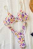 White Sportswear Print Patchwork Swimwears(With Paddings)