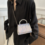 Pink Celebrities Elegant Solid Sequins Chains Bags