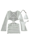Milky Sportswear Solid Hollowed Out Patchwork See-through 3 Piece Sets(With Paddings)