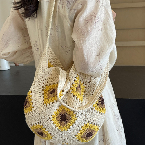Apricot Sweet Daily Patchwork Weave Bags