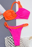 Rose Red Sportswear Hollowed Out Patchwork Swimwears(With Paddings)