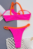 Rose Red Sportswear Hollowed Out Patchwork Swimwears(With Paddings)