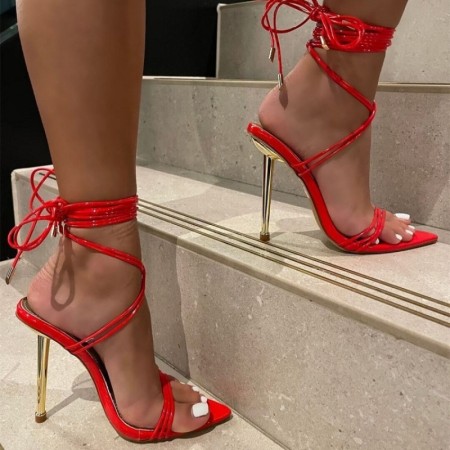 Chaussures de porte pointues Frenulum en patchwork décontracté rouge (hauteur du talon 3.94 pouces)
