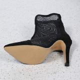 Black Casual Hollowed Out Patchwork Solid Color Pointed Out Door Shoes (Heel Height 3.94in)