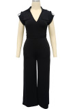 Green Casual Elegant Solid Patchwork Pocket V Neck Regular Jumpsuits
