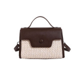 Deep Coffee Casual Simplicity Solid Patchwork Weave Bags