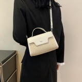 White Casual Simplicity Solid Patchwork Weave Bags