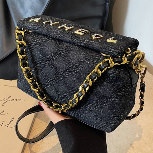 Black Casual Simplicity Letter Plaid Chains Texture Bags
