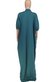 Green Elegant Solid Patchwork Buttons V Neck Long Dresses