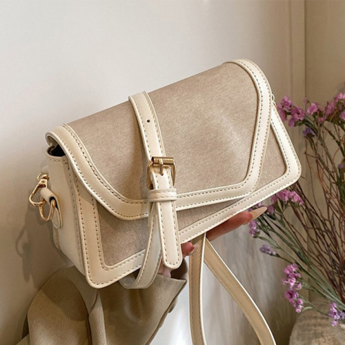 White Casual Simplicity Solid Patchwork Contrast Bags
