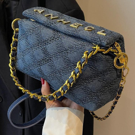 Blue Casual Simplicity Letter Plaid Chains Texture Bags