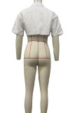 Black Casual Solid Patchwork Pocket Buckle Shirt Collar Tops Crop Shirt