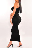 Light Coffee Elegant Solid Hollowed Out Patchwork Backless Asymmetrical Collar Long Dresses