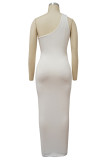 Light Coffee Elegant Solid Hollowed Out Patchwork Backless Asymmetrical Collar Long Dresses