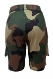 Camouflage Street Camouflage Print Patchwork Pocket Skinny Mid Waist Conventional Full Print Bottoms