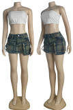 Colour Street Make Old Patchwork Pocket Buttons Zipper Mid Waist Regular Cargo Denim Mini Skirts
