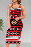 Green Casual Geometric Print U Neck Printed Dresses