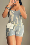 Blue Street Striped Patchwork Backless Spaghetti Strap Skinny Rompers