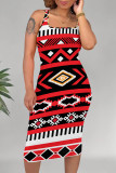 Green Casual Geometric Print U Neck Printed Dresses