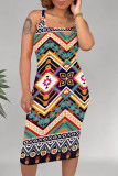 Green Casual Geometric Print U Neck Printed Dresses
